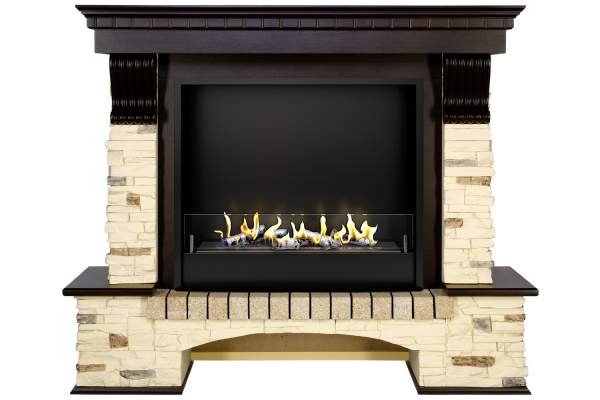 Биокамин в портале Firezo Pierre luxe Сланец Темный дуб