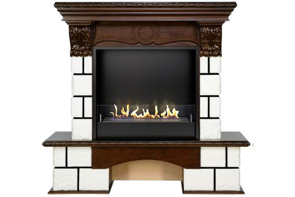 Биокамин в портале Firezo Pierre luxe Белый темный дуб